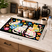1pc Cat Pattern Printed Diatom Mud Kitchen Drain Mat, Absorbent Dish Drying Mat, Coffee Machine Mat, Dishwashing Mat, Sink Mat, Kitchen Countertop Protector, Suitable For Cups, Plates, Tableware And Kitchen Decor - Multicolor - View 14