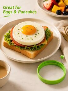 1pc Round Green Egg Pancake Mold, Breakfast Shaping Ring, Easy Release With Handle, Mini Pancake Sandwich Cooking Tool, Suitable For Brunch Home Kitchen Meal Prep Daily Use - Green - View 3
