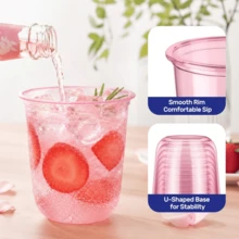 Stackable Pink Ribbed Cold Brew Container With Secure Lid, Suitable For Street, Roadside Stalls, Takeout, For Homemade Citrus Fruit Cold Brew Drinks, Convenient For Carrying And Packaging - View 3
