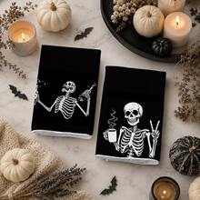 2/4/6pcs Funny Skull Pattern Halloween Kitchen Towel Set, Halloween Hand Towels/Dish Cloths, Super Absorbent, Seasonal Farmhouse Decor - Multicolor - View 3