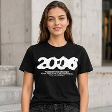 Women's Simple Printed Round Neck Short Sleeve T Shirt - 黑色 2 - 查看 1