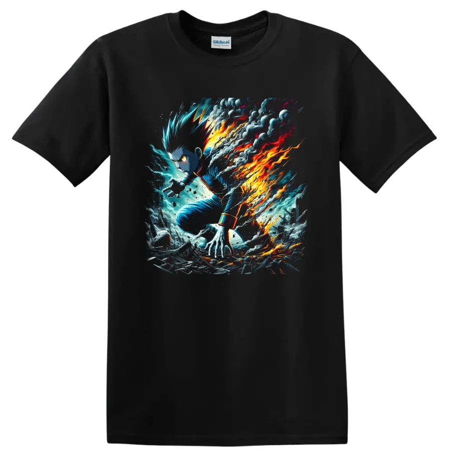 Camiseta de Anime Killua Zoldyck con Gráfico de Acción de Rayos de Fuego, Regalo para Fans - Negro - Ver 1