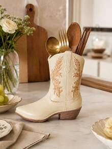 1pc Cowboy Boot Shaped Kitchen Utensil Holder, Western Vintage Cutlery Organizer For Spoon Fork Chopsticks, Decorative Countertop Storage Container, Rustic Farmhouse Kitchen Decor - Multicolor - View 10