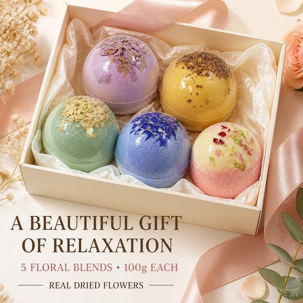 Dried Flower Bath Salts Balls, Cherry Blossom, Osmanthus, Cornflower, Gardenia, Rose + Balloon Flower, Different Scents For Different Bathing Experiences, New Dried Flower Balls, Perfect Bathing Companion, Suitable For Home SPA, Ideal As Birthday, Holiday Gifts