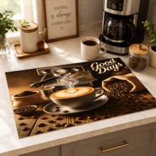 1pc Coffee Pattern Diatomaceous Earth Kitchen Drain Mat, Absorbent Dish Drying Mat, Coffee Machine Mat, Dishwashing Mat, Sink Mat, Kitchen Countertop Protector, Suitable For Cups, Plates, Tableware And Kitchen Decor - Multicolor - View 6
