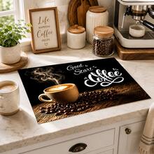 1pc Coffee Pattern Printed Diatomaceous Earth Kitchen Drain Mat, Absorbent Dish Drying Mat, Coffee Machine Mat, Dishwashing Mat, Sink Mat, Kitchen Countertop Protector, Suitable For Cups, Plates, Tableware And Kitchen Decor - Multicolor - View 3