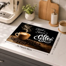 1pc Coffee Pattern Printed Diatomaceous Earth Kitchen Drain Mat, Absorbent Dish Drying Mat, Coffee Machine Mat, Dishwashing Mat, Sink Mat, Kitchen Countertop Protector, Suitable For Cups, Plates, Tableware And Kitchen Decor - Multicolor - View 13