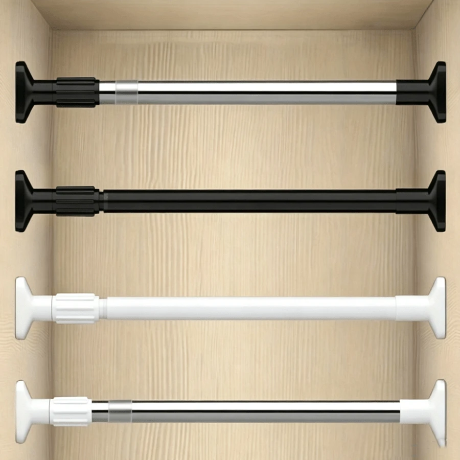 1pc Stainless Steel Black 20.47-32.28 Inch Telescopic Rod, Wardrobe Hanging Rod, No-Drill Shower Curtain Rod, Adjustable Clothes Drying Rack, Horizontal Clothes Rack Bar - Stainless Steel Black/52-82cm/20.47-32.28in - View 1