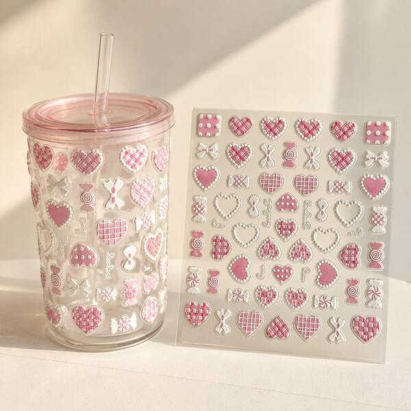 1pc Love Stickers For Office Stationery, Exquisite Self-Adhesive DIY Stickers, Suitable For Decorating Various Pens, Pen Cases, Books, Water Bottles, Etc