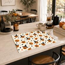 1pc Pumpkin Pattern Printed Diatomaceous Earth Kitchen Drain Mat, Halloween, Can Be Used As Halloween Gift, Halloween Decoration, Absorbent Dish Drying Mat, Coffee Machine Mat, Dishwashing Mat, Sink Mat, Kitchen Countertop Protection Mat, Suitable For Cups, Plates, Tableware And Kitchen Decoration - Multicolor - View 2