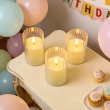3 قطع شموع LED بدون لهب، تعمل بالبطارية (البطاريات غير مشمولة)، غلاف أكريليك مخطط عمودي، لهب وامض واقعي، بدون حرارة، إضاءة جو رومانسية قابلة لإعادة الاستخدام، مناسبة للزفاف والخطوبة والحفلات وديكور المنزل - الشموع العمودية - مشاهدة 9