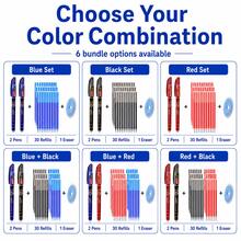 2 Packs 0.38mm Erasable Gel Pens With 30 Replacement Refills And 1 Blue Eraser, Fine Point Refillable Writing Pen Set, Black Blue Red Color Options For Students, School, Office, Notes And Planning - Multiple Styles - View 3