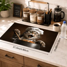 1pc, Cat Pattern Printed Diatomaceous Earth Kitchen Drain Mat, Absorbent Dish Drying Mat, Coffee Machine Mat, Dishwashing Mat, Sink Mat, Kitchen Countertop Protector, Suitable For Cups, Plates, Tableware And Kitchen Decor - Multicolor - View 13