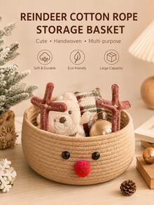 Cute Christmas Knitted Storage Basket, Reindeer Christmas Tree Shaped Cotton Rope Storage Box, Holiday Desktop Candy Gift Storage Rack, Suitable For Holiday Home Decor And Children's Room - Multicolor - View 3