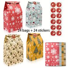 12pcs Christmas Snowflake & Reindeer Gift Bag Set With Stickers - New Holiday Product - Multicolor - View 12