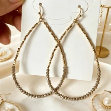 European And American Style Multicolor Rhinestone Water Drop Shaped Hoop Earrings, Unisex, Perfect For Holiday Outfit, With Handmade Round Bead Details - Green - View 16
