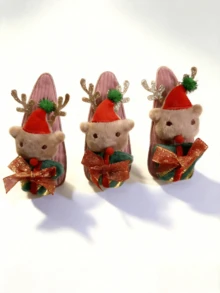 Christmas Red Hat Reindeer Plush Hair Clips For Adults Women, Soft Snap Barrettes, Cute No-Hurt Holiday Hair Accessories - Multicolor - View 6