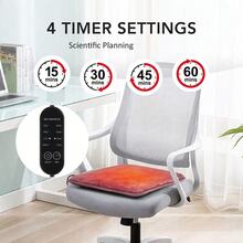 Hailicare Cojín de asiento con calefacción USB, 4 niveles de temperatura, calentamiento rápido, 4 ajustes de temporizador, cómodo y transpirable, adecuado para hogar/camping al aire libre/oficina/coche/caravana, regalo festivo - Gris - Ver 3
