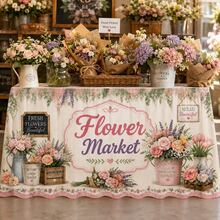 Vintage Floral Market Table Skirt, Printed Garden Pattern, Romantic Country Style Polyester Tablecloth, Suitable For Garden Party, Bridal Shower, Spring Event, Afternoon Tea And Wedding Decor - A - View 4