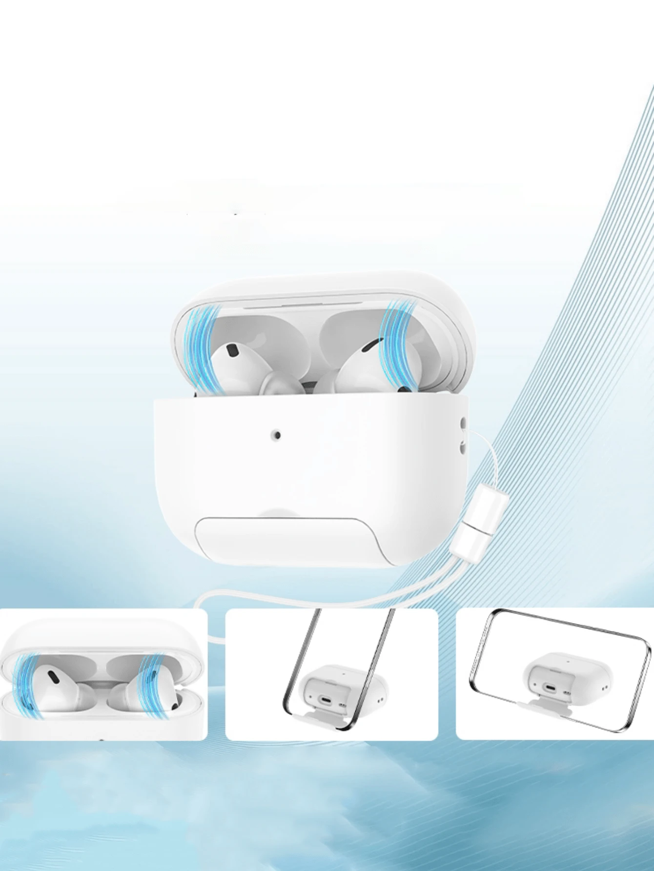 Minimalist Magnetic Lock Buckle Stand Headphones Case Compatible With AirPods Pro3/4 And 3 Pro, Secure‑Lock Design, Shock‑Absorbent Multi‑Functional Protective Cover, Compatible With AirPods Pro2, Available In Candy‑Colored Styles, Comes With Lanyard - White - View 1