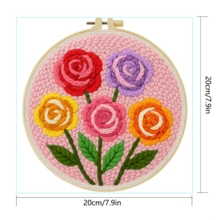 2D 初學者戳戳繡刺繡套件附框架,彩色花卉主題,20*20cm/7.9*7.9in 預印圖案 DIY 戳戳繡套組,含完整毛線與戳戳工具組,手工客廳臥室牆面裝飾,理想生日禮物 - 繽紛花朵 - 查看 5