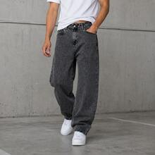 Men's Premium Graphite Straight Baggy Jeans Streetwear Rapper Skater Style Loose Fit - Grey - View 2