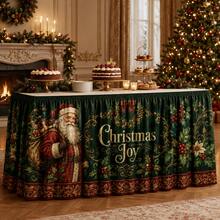 Vintage Christmas Tablecloth, Santa Claus And Holly Print, Christmas Joy Green Polyester Tablecloth, Luxury Holiday Party Decoration, Suitable For Dining Room, Home Gathering And Winter Home Decor - A - View 1