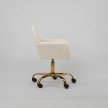Hengming Height-Adjustable Swivel Faux Fur Vanity Chair For Bedroom & Home Office - 白色 - 查看 7
