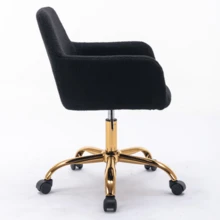 Hengming Height-Adjustable Swivel Faux Fur Vanity Chair For Bedroom & Home Office - 黑色 - 查看 5