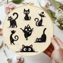 1PC 20*20cm/7.9*7.9in,Black Cat Embroidery Kit, DIY Handmade Embroidery Set For Adult Beginners, Home Gift, Women's Sewing Gift, Including User Manual, Printed Pattern Fabric, Embroidery Frame, Needle And Thread. - Black Cat - View 16