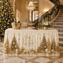 Elegant Christmas Tablecloth, Printed With "Joy To The World" Letters And Gold Tree Pattern, Polyester Fabric, Suitable For Holiday Parties, Family Dinners, Winter Home Decor And Christmas Dessert Table - A - View 6