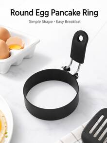1pc Round Egg Pancake Mold With Foldable Handle, Easy Release, Suitable For Frying Eggs, Pancakes, Sandwiches, Home Kitchen Cooking, Brunch Meal Preparation, Daily Breakfast Tool - Multicolor - View 1