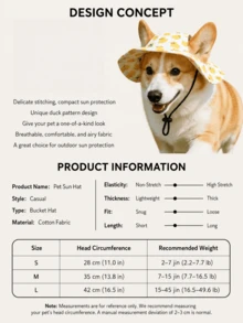 Topi Matahari Anjing yang Dapat Diatur, Topi Matahari Hewan Peliharaan Anti-UV Anti-Selip, Topi Musim Panas Motif Bebek Lucu Cocok untuk Anjing & Kucing, Topi Pelindung Matahari untuk Berjalan di Luar Ruangan yang Bernapas - Kuning - View 6
