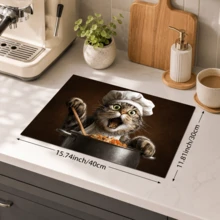 1pc, Cat Pattern Printed Diatomaceous Earth Kitchen Drain Mat, Absorbent Dish Drying Mat, Coffee Machine Mat, Dishwashing Mat, Sink Mat, Kitchen Countertop Protector, Suitable For Cups, Plates, Tableware And Kitchen Decor - Multicolor - View 14