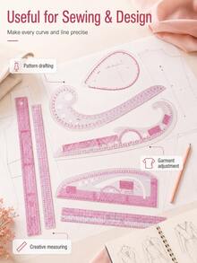 Soft Pink Clear Sewing Curve Ruler, Multi Angle Curve Template With Grid Scale Markings, Pattern Making Measuring Drafting Tool For Tailoring Quilting Dressmaking DIY Craft.Holiday ,Holiday ,Cyber Monday ,Christmas,Christmas Gifts - One Size Fits All - View 3