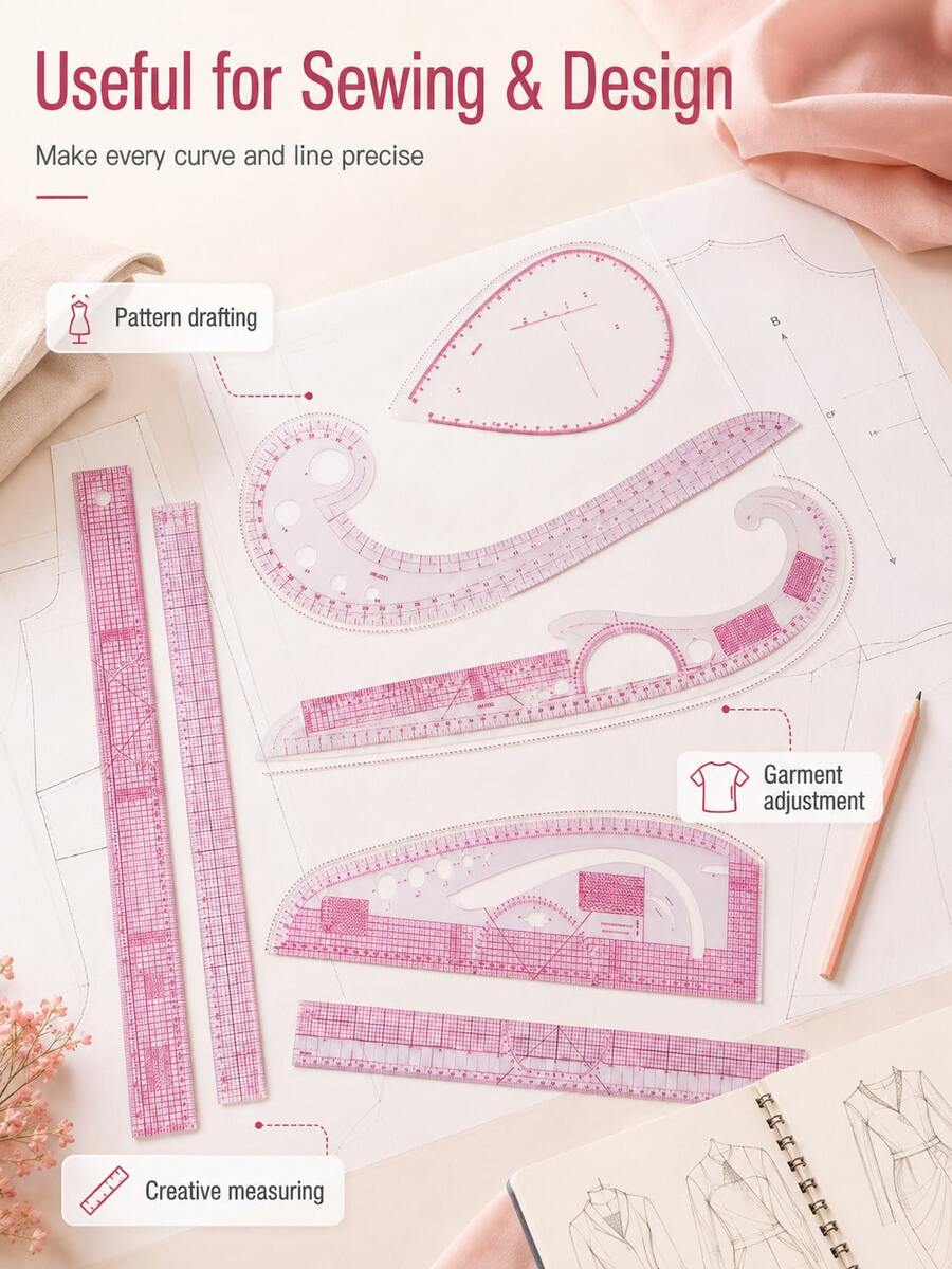Soft Pink Clear Sewing Curve Ruler, Multi Angle Curve Template With Grid Scale Markings, Pattern Making Measuring Drafting Tool For Tailoring Quilting Dressmaking DIY Craft.Holiday ,Cyber Monday ,Christmas,Christmas Gifts.Halloween