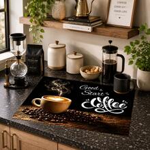 1pc Coffee Pattern Printed Diatomaceous Earth Kitchen Drain Mat, Absorbent Dish Drying Mat, Coffee Machine Mat, Dishwashing Mat, Sink Mat, Kitchen Countertop Protector, Suitable For Cups, Plates, Tableware And Kitchen Decor - Multicolor - View 4