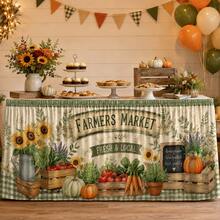 Farmers Market Table Skirt, Sunflower Vegetable Pumpkin Print, Country Farmhouse Style Polyester Tablecloth, Suitable For Harvest Party, Kitchen Decor, Autumn Celebration, Country Events And Market Theme Decoration - A - View 4