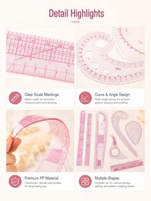 Soft Pink Clear Sewing Curve Ruler, Multi Angle Curve Template With Grid Scale Markings, Pattern Making Measuring Drafting Tool For Tailoring Quilting Dressmaking DIY Craft.Holiday ,Holiday ,Cyber Monday ,Christmas,Christmas Gifts - One Size Fits All - View 10