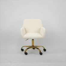 Hengming Height-Adjustable Swivel Faux Fur Vanity Chair For Bedroom & Home Office - 白色 - 查看 9