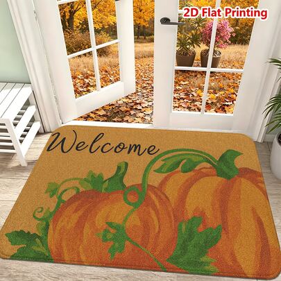 1/2 pezzi Zerbino di benvenuto autunnale, design zucca, materiale flanella morbido e assorbente, antiscivolo, lavabile in lavatrice, tappeto multifunzionale per ingresso casa, cucina, bagno, corridoio, decorazione Ringraziamento, adatto per giardino, camera da letto, soggiorno