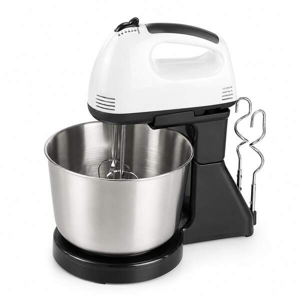 Multi-Speed Electric Mixer, Detachable Handheld Motor, Large Capacity Stainless Steel Rotating Bowl. Comes With Whisk And Dough Hooks To Satisfy Diverse Home Baking Preparation Needs.