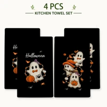 2pcs Black Beads Pumpkin Halloween Kitchen Towels, Farmhouse Bat Spider Decorative Hand Towel Set - Multicolor - View 12