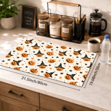 1pc Pumpkin Pattern Printed Diatomaceous Earth Kitchen Drain Mat, Halloween, Can Be Used As Halloween Gift, Halloween Decoration, Absorbent Dish Drying Mat, Coffee Machine Mat, Dishwashing Mat, Sink Mat, Kitchen Countertop Protection Mat, Suitable For Cups, Plates, Tableware And Kitchen Decoration - Multicolor - View 12