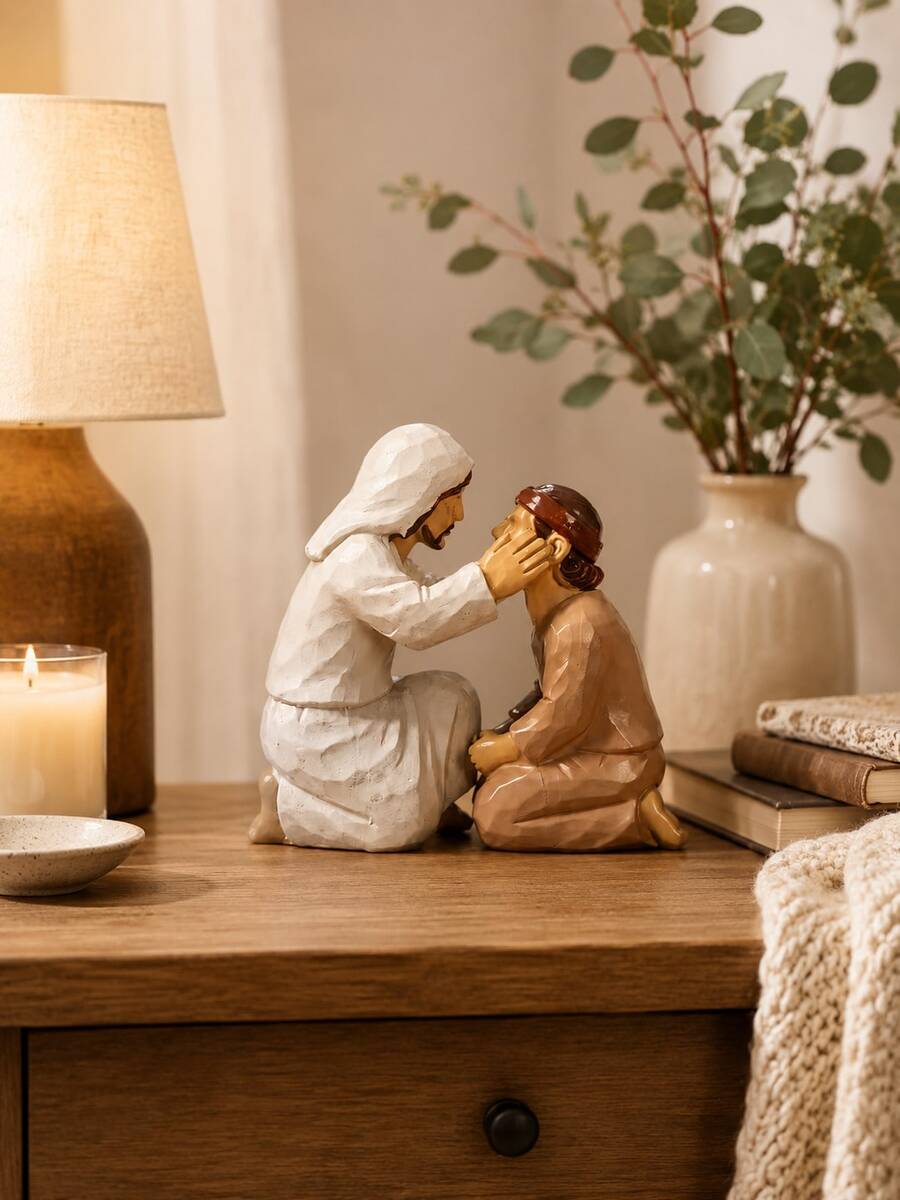 Figurita de Jesús Sanador, Estatua de Fe Religiosa para Decoración del Hogar, Adorno de Resina para Mesa, Estantería, Escritorio, Rincón de Oración, Regalo Espiritual Inspirador para Familia, Amigos, Pascua y Navidad - 1PC - Ver 1