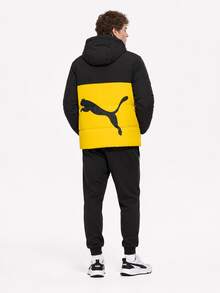 Puma Sports Casual Colorblock Windproof Warm Hooded Down Jacket - Black-yellow - View 1