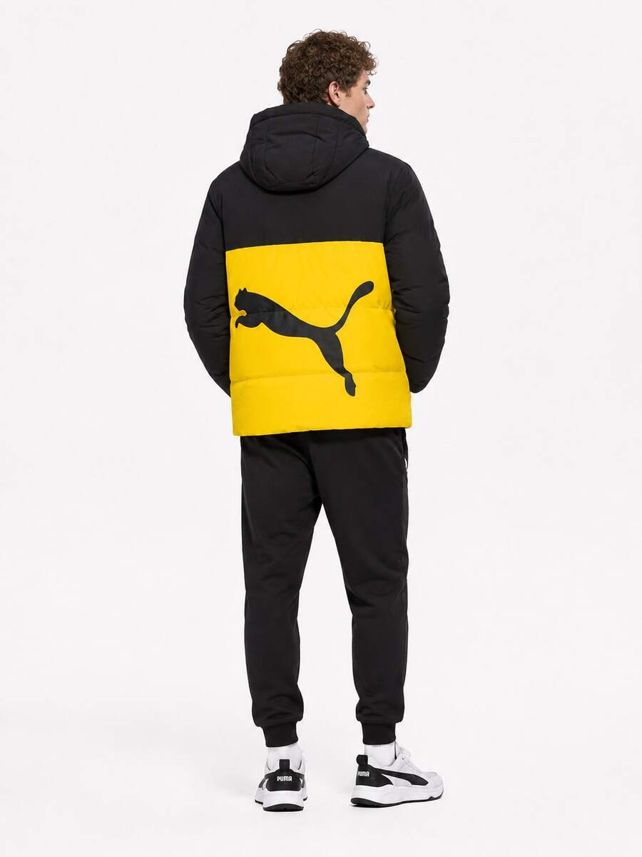 Puma Sports Casual Colorblock Windproof Warm Hooded Down Jacket - Black-yellow - View 1