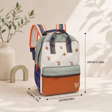 Personalized Fashion Dog Embroidery Color Block Backpack, Casual Daily Daypack With Portable Top Handle, Contrast Striped Shoulder Straps - Multicolor - View 4