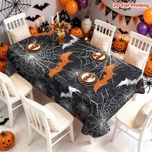 1/2pcs Halloween Tablecloth, Halloween Theme Polyester Fabric Tablecloth With Orange & White Bat Spider Web Pattern, Black Textured Background, Suitable For Dining Table, Coffee Table, Kitchen, Picnic, Camping, Country Farmhouse Decor, Holiday Tabletop Protection - Multicolor - View 5