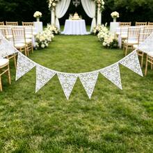 White Floral Lace Garland, Lace Triangle Bunting Banner, 1 Piece With 12 Flags, Bohemian Vintage White Floral Fabric Triangle Lace Flag Garland, Suitable For Wedding, Bridal Shower, Valentine's Day, Birthday Party, Garden Tea Party Decoration - View 16